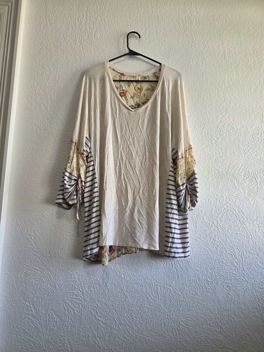 Coastal Cowgirl Cream Mixed-Print V-Neck Women’s Top